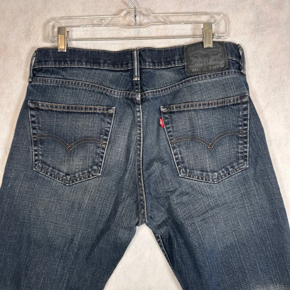 Levi's Jeans Mens 34x32 511 Slim Dark Wash Good Distressed Denim Pants